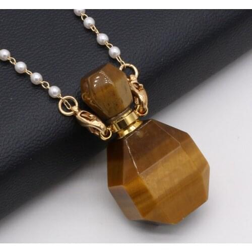 Natural Stone Turquoise/Tiger Eye Perfume Bottle Necklace Pearl Chain For Women Free Gift Accessory Glasses Frames Pearl Chains
