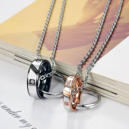 Necklaces for Man Woman Double Circle Pendant Crystal Titanium Steel Popular Jewelry Accessories