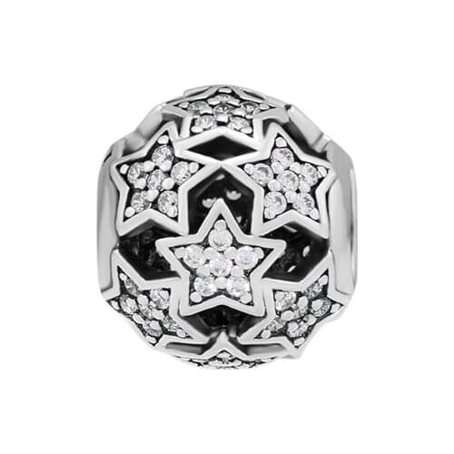Fits Pandora Charms Bracelets Dazzling Star Beads with Clear CZ 100% 925 Sterling-Silver-Jewelry Free Shipping