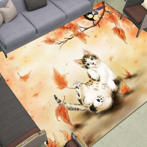 Striped Cat Area Rugs Large Coquettish American Shorthair Mat Maple Leaves Home Living Room Bedroom Hallway Dormitory Carpet