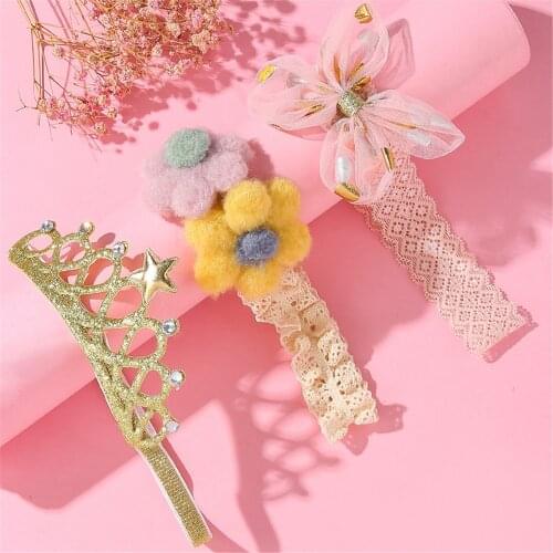 3Pcs Floral Headband Newborn Baby Girl Princess Hair Bands Child Kids Pearl Fresh Style Elastic Cute Headwear Gifts Photo Props