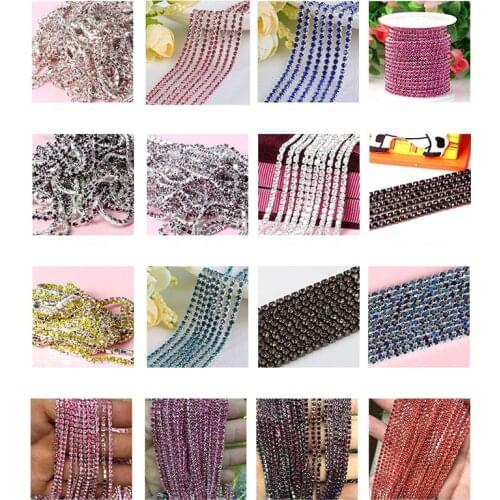 New Hot Sale 1M/lot 23 Color Transparent Rhinestone Chain 2/2.5/2.8/3mm For DIY Craft artesanato Sewing Clothes Accessories