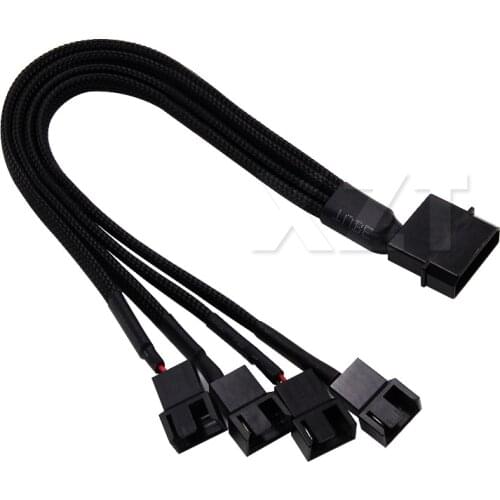 PZ 1PCS 4pin IDE Molex 4-Port Cooler Cooling Fan 3Pin/4Pin Connector Cables 12V Black Sleeved Power Cable NEW