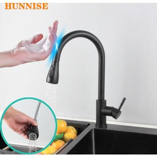 Touch Kitchen Mixer Tap Black Bronze Pull Out Kitchen Sink Faucet Single Handle Hot Cold Water Tap Sensor Touch Kitchen Faucets