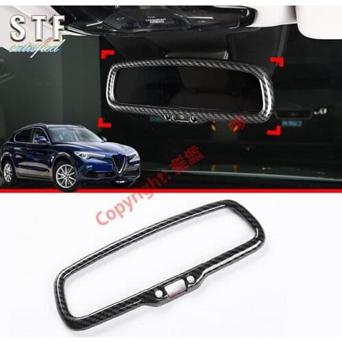 Carbon Fiber Style Interior Mirror Cover Trim For Alfa Romeo Stelvio 2017 2018 2019