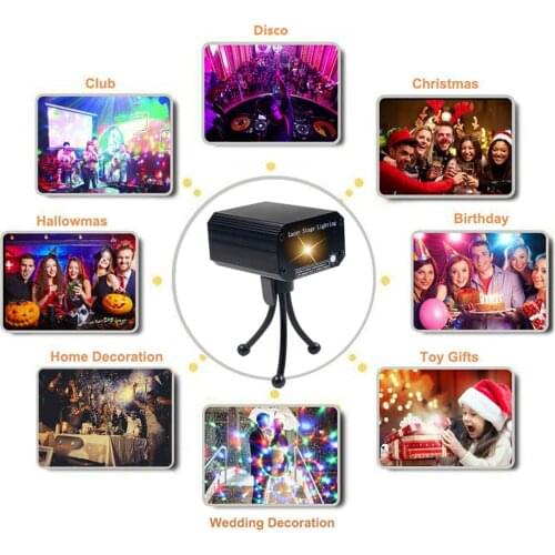 LED Colors Stage Lighting USB Mini Music Lights Disco Party DJ Birthday Laser Projector Auto Flash RG Sound Control Effect Lamps