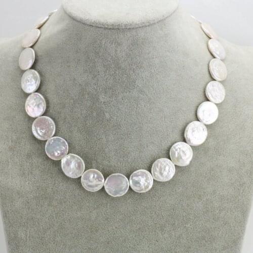 Unique Pearls jewellery Store,15-16mm Large White Coin Freshwater Pearl Necklace,Charming Wedding Bridesmaid Gift For Girl