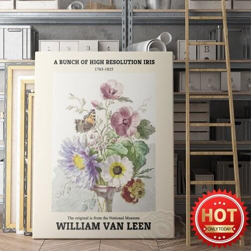 Willem van Leen Rijksmuseum Netherlands Exhibition Poster, Willem Art Works Bouquet of Flowers with a Butterfly Decor Painting