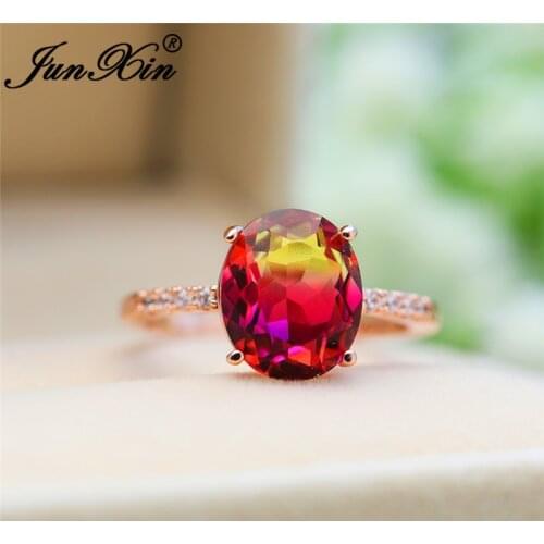 Female Mystic Rainbow Fire Crystal Stone Rings For Women Rose Gold Minimalist Yellow Red Wedding Bands Thin Ring Jewelry