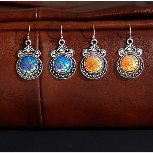 Fashion Jewelry Blue Ocean Earrings For Women Summer Boho Silver Color Round Pendant Earrings Cabochon Jewelry Girl Gift