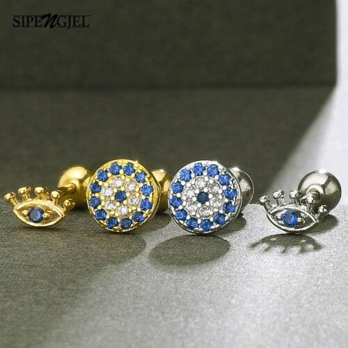 Stainless Steel Blue Zircon Cartilage Earrings Turkey Eye Conch Helix Piercing Earrings For Women Party Jewelry Gift 2021