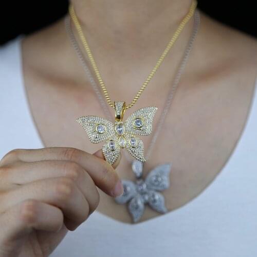 2021 New Trendy Cute big Animal Crystal Butterfly Pendant Necklace Women Silver Color Butterfly Choker Necklace hip hop jewelry