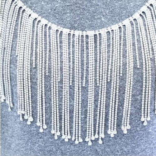3Yards Rhinestone Trim Mesh Applique Shiny Fringe Crystal Tassel Trim for Clothes Shoes Wedding Dress Decoration