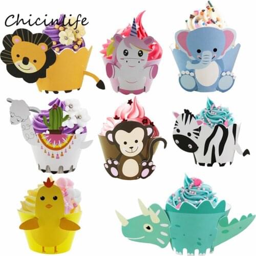12pcs Animal Alpaca Dinosaur Cupcake Wrapper kids Birthday Party Decoration jungle Safari zoo Party cupcake Decor baby Shower