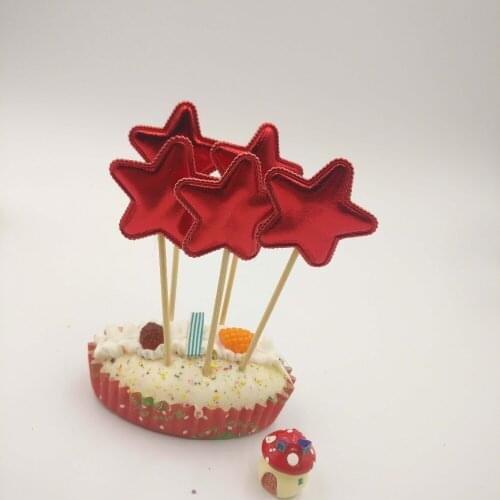 5Pcs/set Oxblood Red Five-Pointed Star Handmade Cupcake Toppers Kids Cake Party Supplies Birthday Wedding Party Decoration
