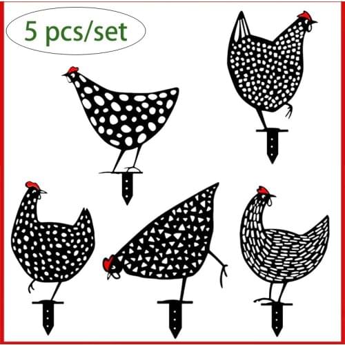 5pcs Set Chicken Yard Art Gardening Ornaments Chicken Yard Art Outdoor Garden Backyard Lawn Decor Gift Easter Decorations