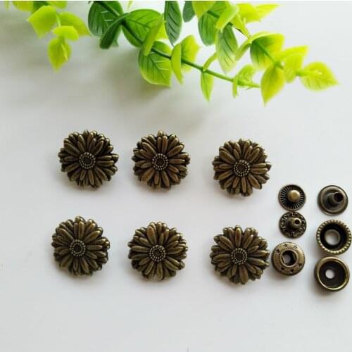 6sets Flower Zinc Alloy Snap Fastener Press Stud Sewing Leather Combined Button Craft For Clothes Garment DIY Decoration 22mm