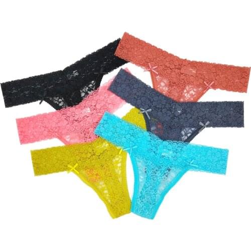 6 Pieces a Pack Ladies Sexy Lace G-string Panties Transparent Womens Underpants Fashion Female Lingerie See Through Underwear