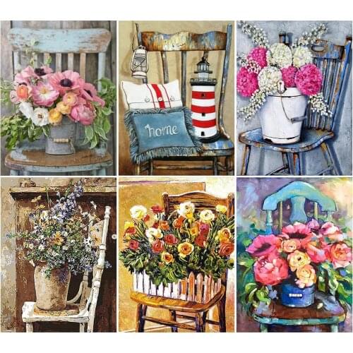 Diamond Painting Flower Chair Full Square/round Picture of Rhinestone Diamond Embroidery Cross Stitch Diy Home Decoration