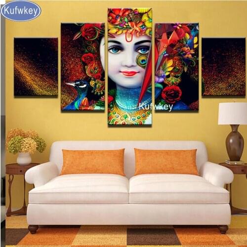 Diamond painting cross stitch diy wall decor pictures needlework India girl flowers rhinestones mosaic embroidery kit 5pcs/set