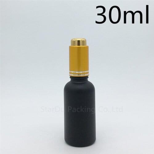 Free shipping 10pcs 30ml black frosted glass essential oil bottle with gold cap dropper 30cc glass perfume bottles