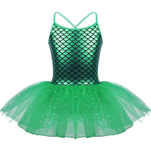 Glitter Mermaid Costume Toddler Girl Dresses Ballet Dance Costumes Ballerina Leotard Cross Back Fish Scale Tutu Princess Costume