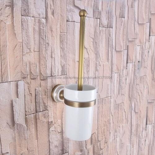 Toilet Brush Holders Antique Brass Toilet Brush Holder With Ceramic Cup Household Products Bathroom Decoration Nba584