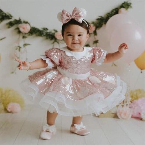 New Shiny Sequins Kids Clothes Girls Ruched Short Sleeve Children Dress Cute Bows Kid Clothes Girl First Birthday Gown