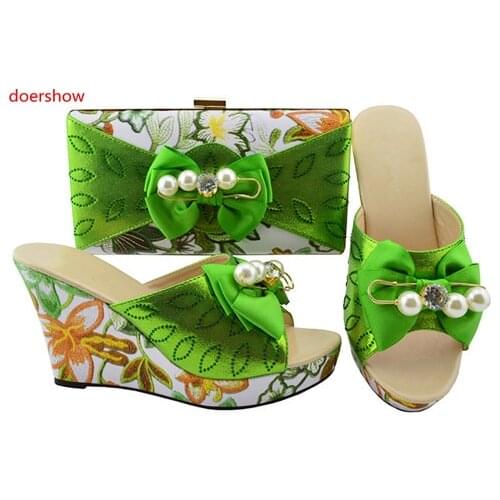 Doershow New Wedding shoes with matching bag set lemon crystal Bride Payty Dress shoes and Heart Purse women shoes JZS1-19