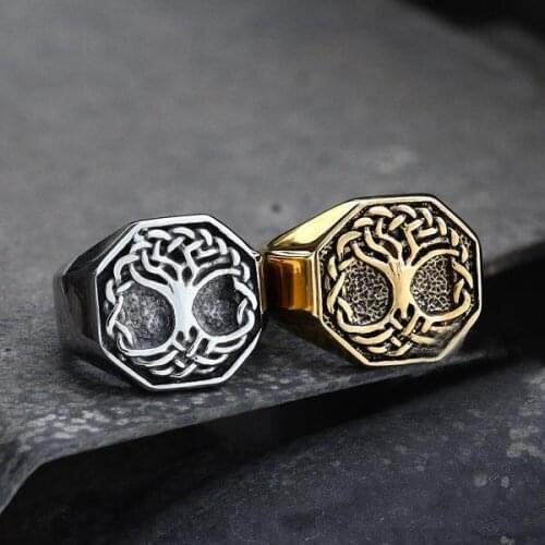 Dropshipping Viking Tree of Life Yggdrasil Celtics Knotwork Ring Mens Stainless Steel Norse Amulet Jewellery Gift OSR804