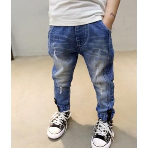 4 -13 Years Children Jeans 2021 Autumn Boys Hole Denim Pant Long Trousers Teenage Loose Casual Pants Kids Boys Clothes