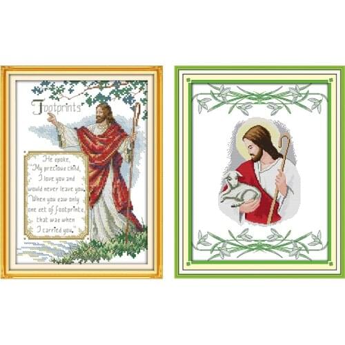 Jesus and Sheep Cross Stitch Kit Embroidery Needlework Patterns Stamped 11CT 14CT Printed Thread Canvas Counted Fabric Decor Set