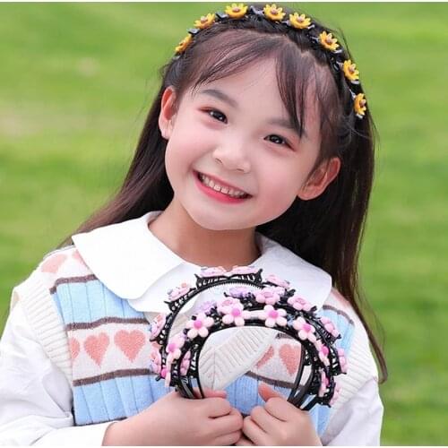 Girls Cute Cartoon Flower broken Hairstyle Braided Hairbands Kid Sweet Hair Clips Headband Headwear Fashion Hair Accessories