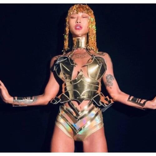 Cleopatra Tassel Wig Gold Costume Singer Dancer Rave Wear Birthday Outfits For Women Gogo Dj Performance Stage Clothes VDB3198