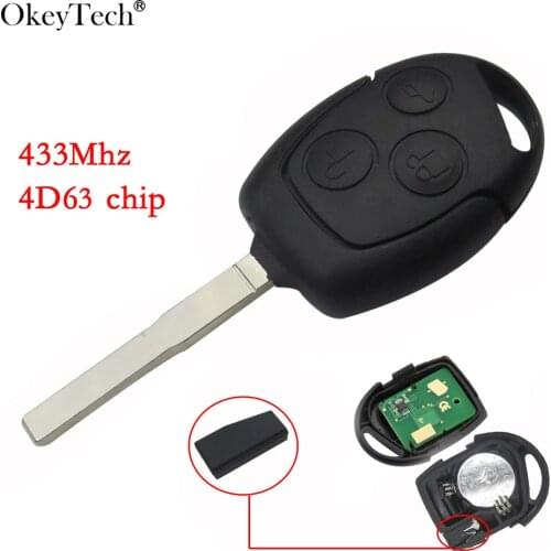Okeytech 3 Button Remote Car Key 433Mhz For Ford Focus Fiesta Fusion C-Max For Mondeo Galaxy C-Max S-Max With 4D63 Chip