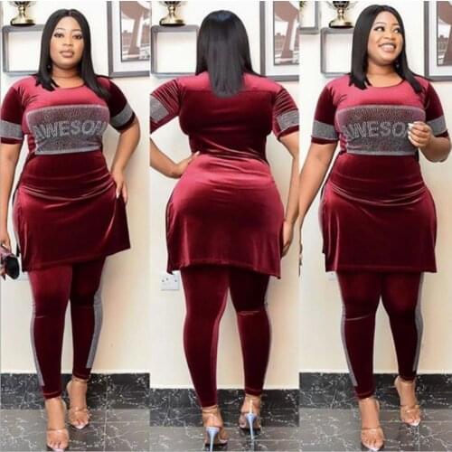 Two Piece Set African Dresses for women Dashiki Diamonds Dress Velvet Suit Top + Pants Elastic Party Plus Size Africa Clothes