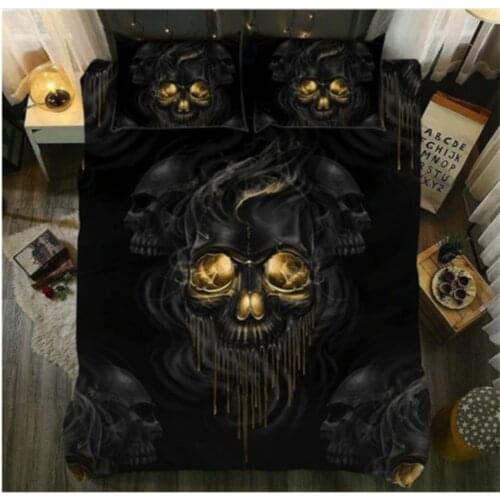 Dropshipping King Size Bed 3D black Sugar skull Duvet cover Pillowcase AU Queen Skull Bedding Set king queen size love