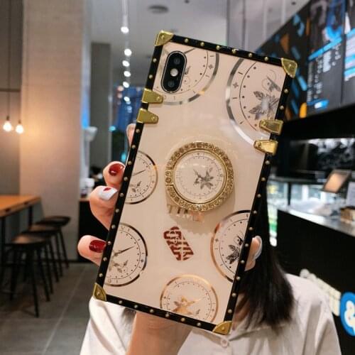 JCOVRNI time pattern TPU material square Phone Case For iPhone 12 Mini 7 8 Plus 11 Pro X XR XS MAX time Ring Bracket Cover