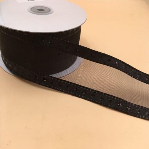 38MM X 25 Yards Black Organza Stripes Wire Edge Ribbon for Birthday Decoration Gift Wrapping 1-1/2" N2024
