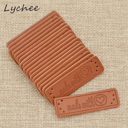 Lychee 20pcs Artificial PU Leather Made With Love Heart Labels Sewing Tags Garment Hat Bag Decor Cloth Markers