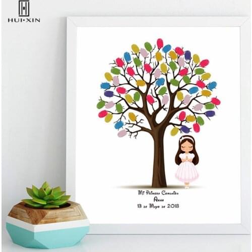 Little Boy Girl Canvas Print Free Name And Date DIY Fingerprint Signature Guestbook For Children First Holy Communion Souvenir