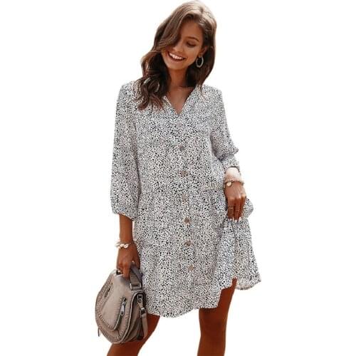 Ladies Polka Dot Print Mini Dress Women Sexy Short Summer Casual Elegant Loose Shirt Dress Women Female Button Sundress Vestidos