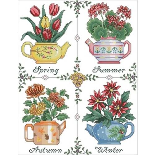 Four Seasons Flower patterns Counted Cross Stitch 11CT 14CT 18CT DIY Chinese Cross Stitch Kits Embroidery Needlework Sets