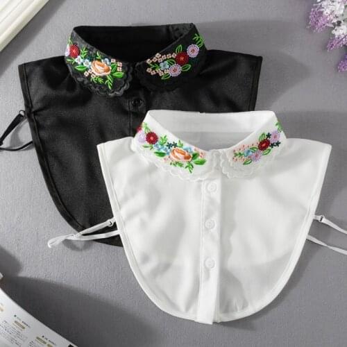 Embroidery Fake Collar Black White Detachable Shirt Collar decoration Blouse Tops Fake Lapel Women Clothes Ties Accessories
