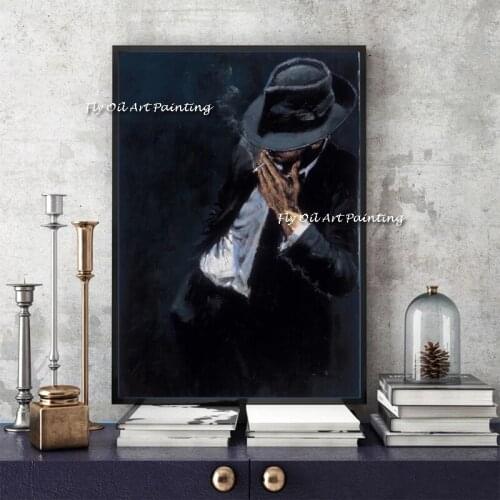 Skills Artist 100% Hand painted Abstract Knife Painting Smoking Man Oil Painting Pictures On Canvas Home Decoration Drawing