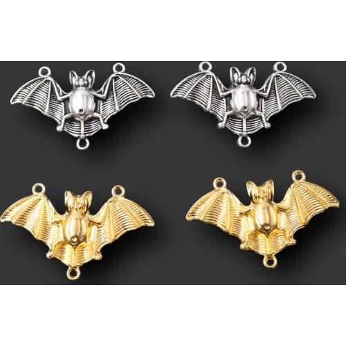 4pcs Two Colors Vampire Bat Neo-gothic Necklace Earring Connectors DIY Halloween Charms Jewelry Crafts Making 47*27mm A737