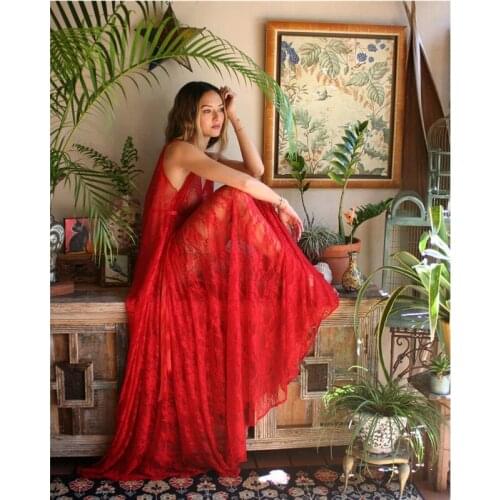 NEW Women Sexy See-Through Lace Nightdress Exotic Dresses Low Cut Lace Nipped Waist Maxi Lace Dress for Valentine Honeymoon