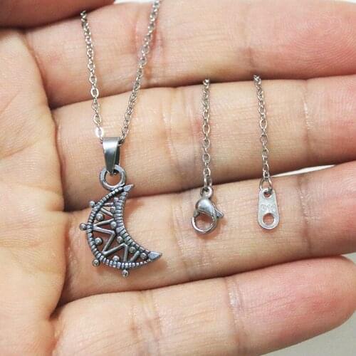 1pc Cute Crown Moon Stainless Steel Pendant Necklace Vintage Charms Necklaces Women Kids Girls Love Jewelry Gift