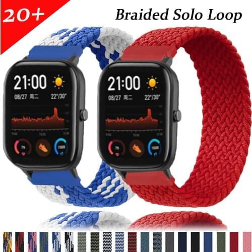 Braided solo loop nylon 20mm 22mm smart band for Xiaomi Amazfit gts2 Bip Gtr 47mm pride correa reloj huawei watch gt 2 strap