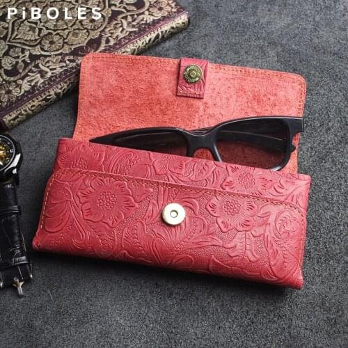 Portable Genuine Leather Sunglasses Bag Solid Handmade Eyeglasses Holder Box Retro Cowhide Glasses Pocket With Hasp
